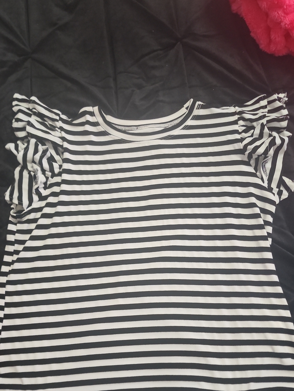 Women’s Black & White Striped Ruffle Sleeve Tee